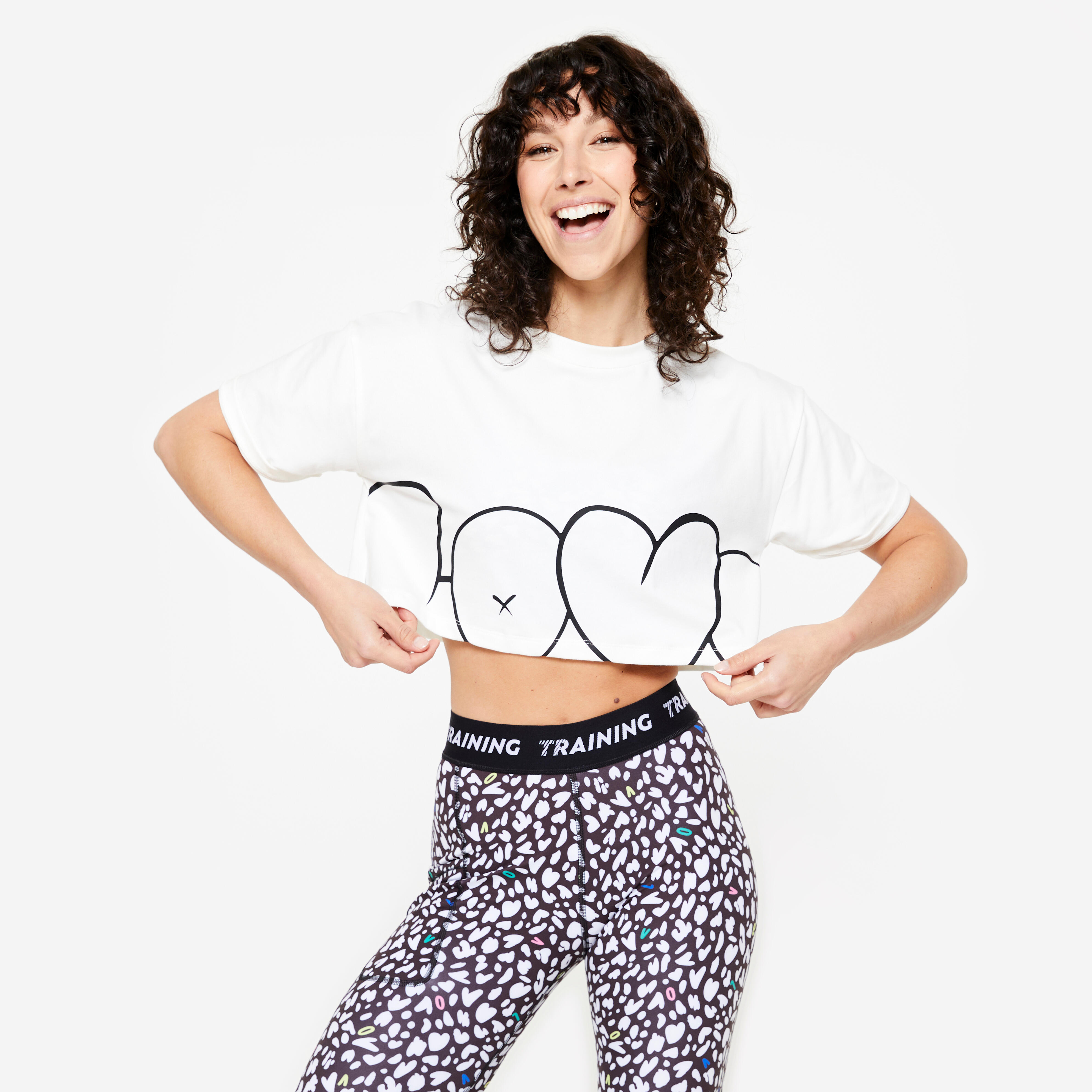 DOMYOS Dámsky crop top voľný – biely XL