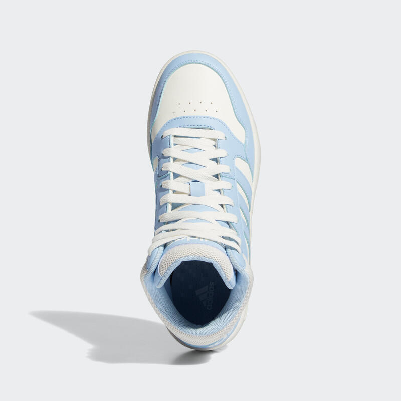 Chaussure femme, Hoops 3.0 mid blanche et bleu