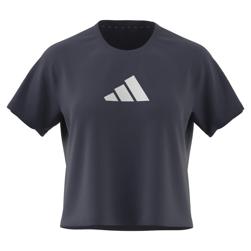 T-shirt ADIDAS donna palestra regular fit traspirante azzurra logo stampato