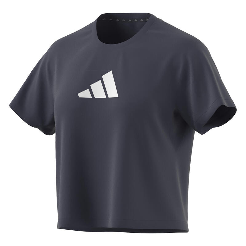 T-shirt ADIDAS donna palestra regular fit traspirante azzurra logo stampato