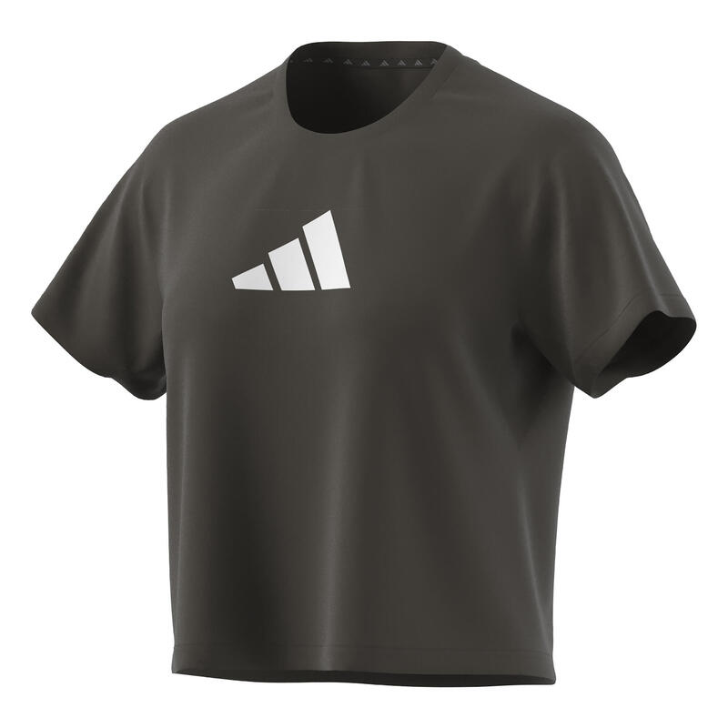 T-shirt ADIDAS donna palestra regular fit traspirante verde logo stampato