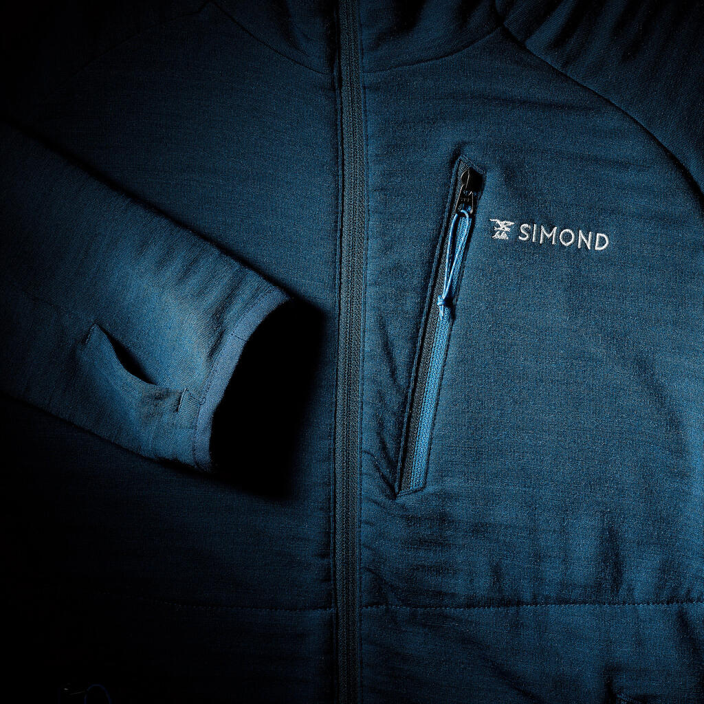 Pull technique à capuche en laine mérinos homme - alpinism bleu