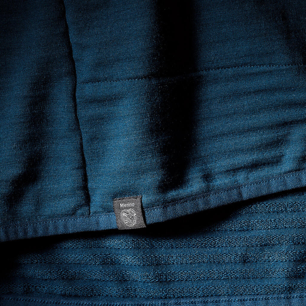 Pull technique à capuche en laine mérinos homme - alpinism bleu