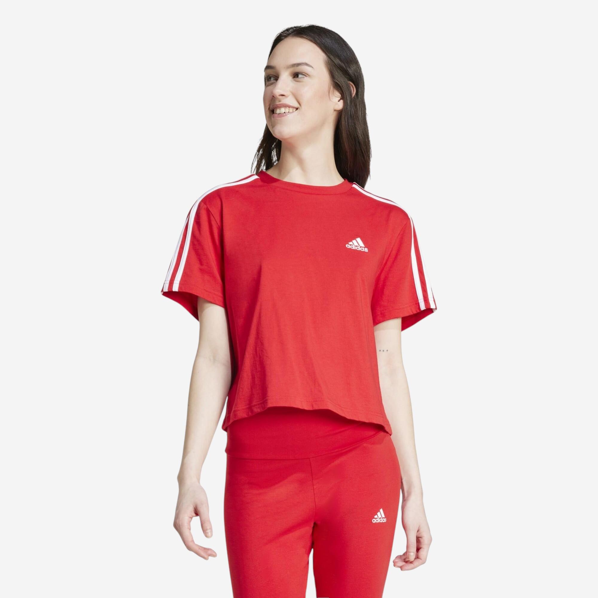 ADIDAS Women's Short 3 Stripe Printed T-Shirt - Red