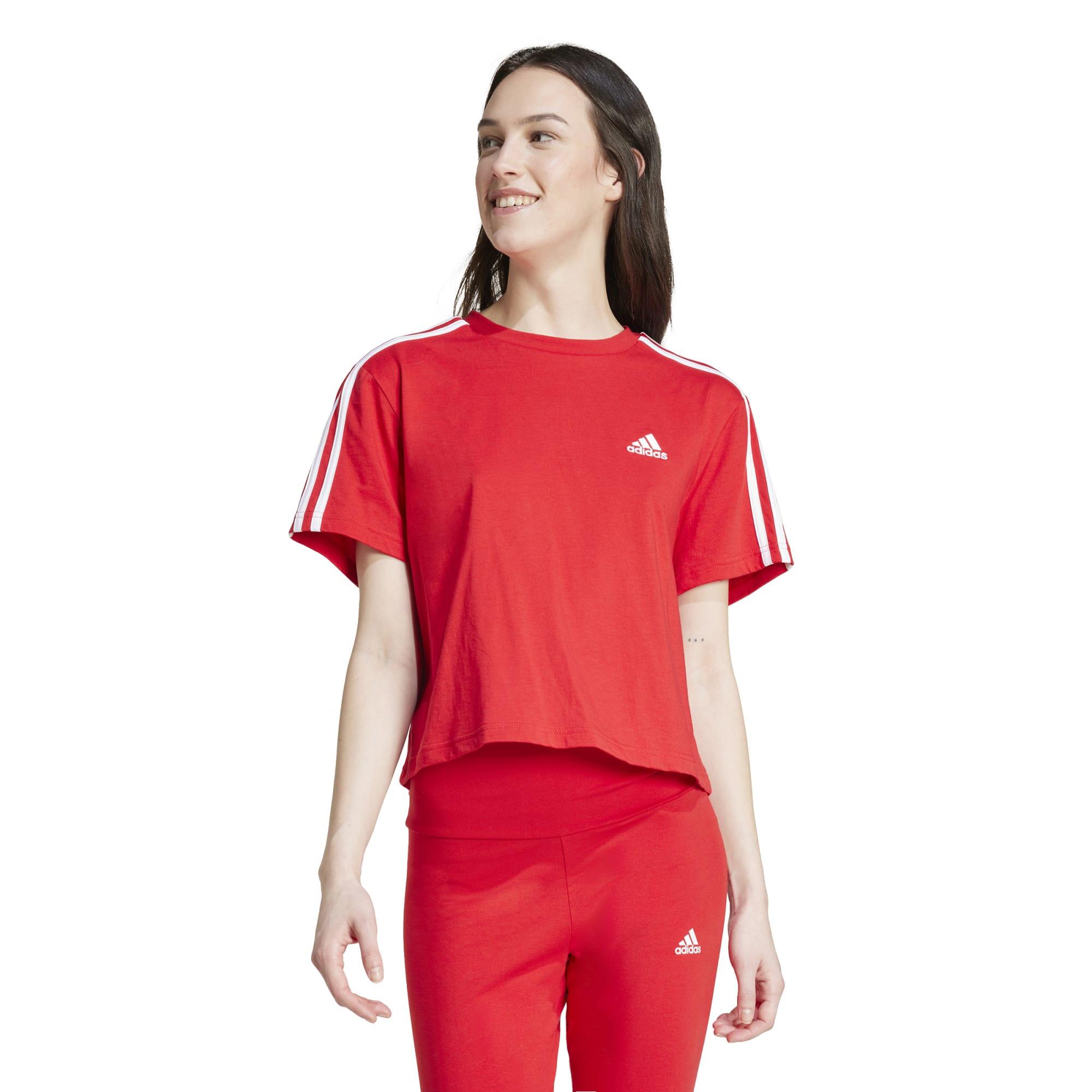 Adidas T-shirt corta stampata a 3 strisce da donna - rosso