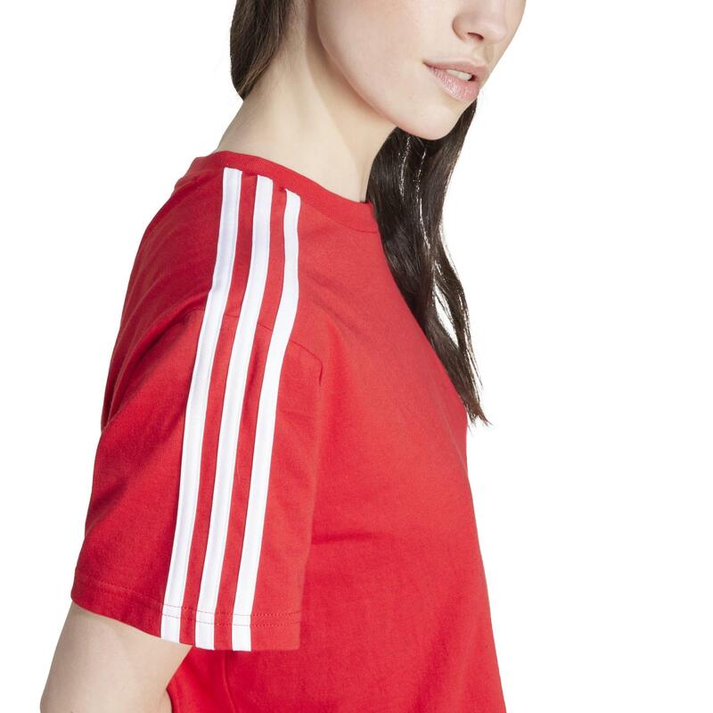 Tricou Fitness ADIDAS cu 3 benzi Roșu cu imprimeu Damă 