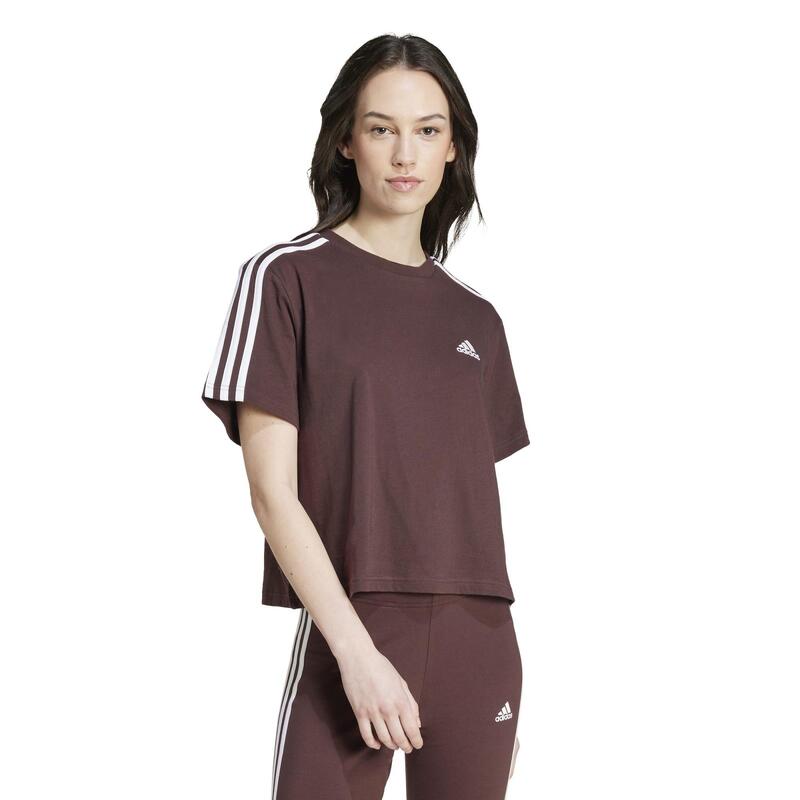 Kort T-shirt bedrukt met 3 strepen Adidas voor dames - zwart