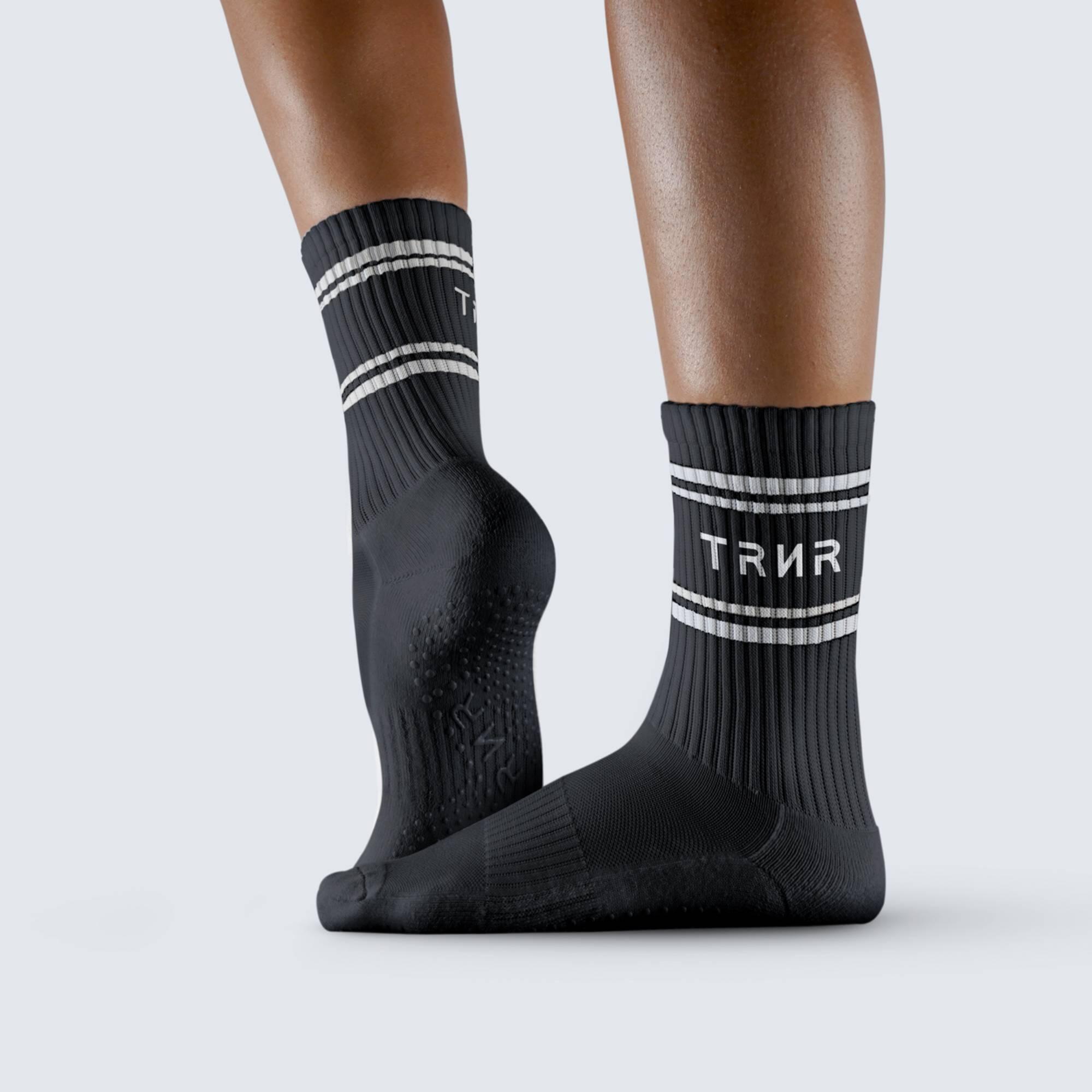 TRNR Crew Grip Socks Us 4-8 Black/White Pinstripe