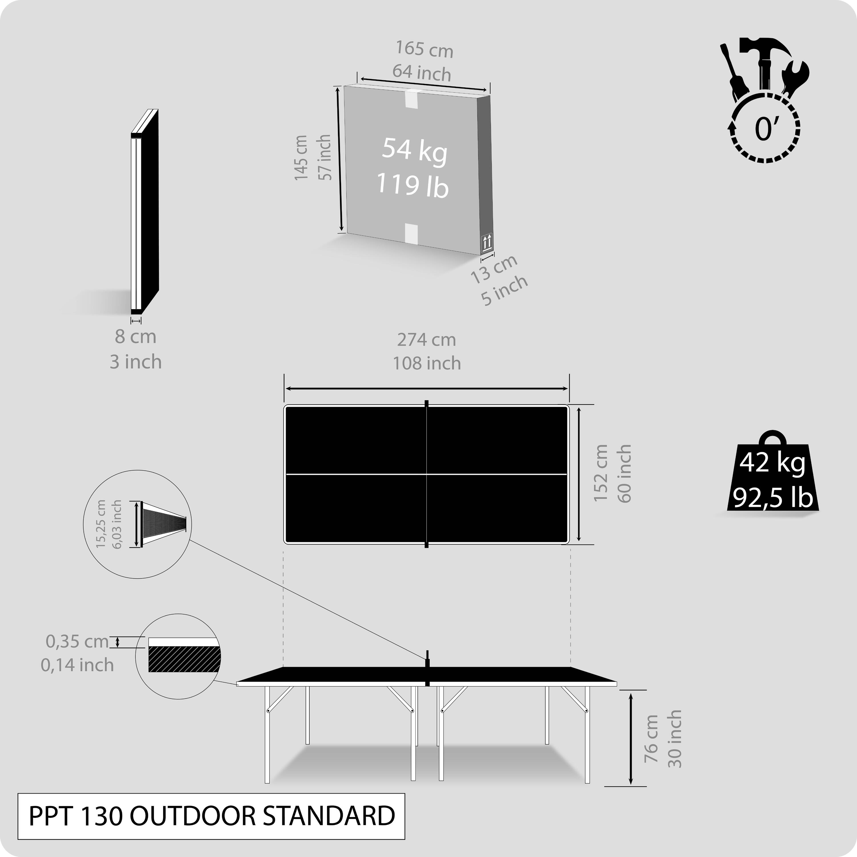 Tischtennisplatte Outdoor - PPT 130 blau 3/11