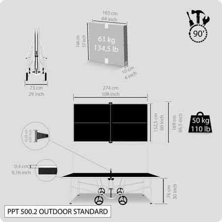 Outdoor Table Tennis Table PPT 500.2 - Blue