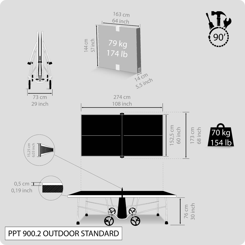 Sivi sto za stoni tenis PPT 900.2 OUTDOOR