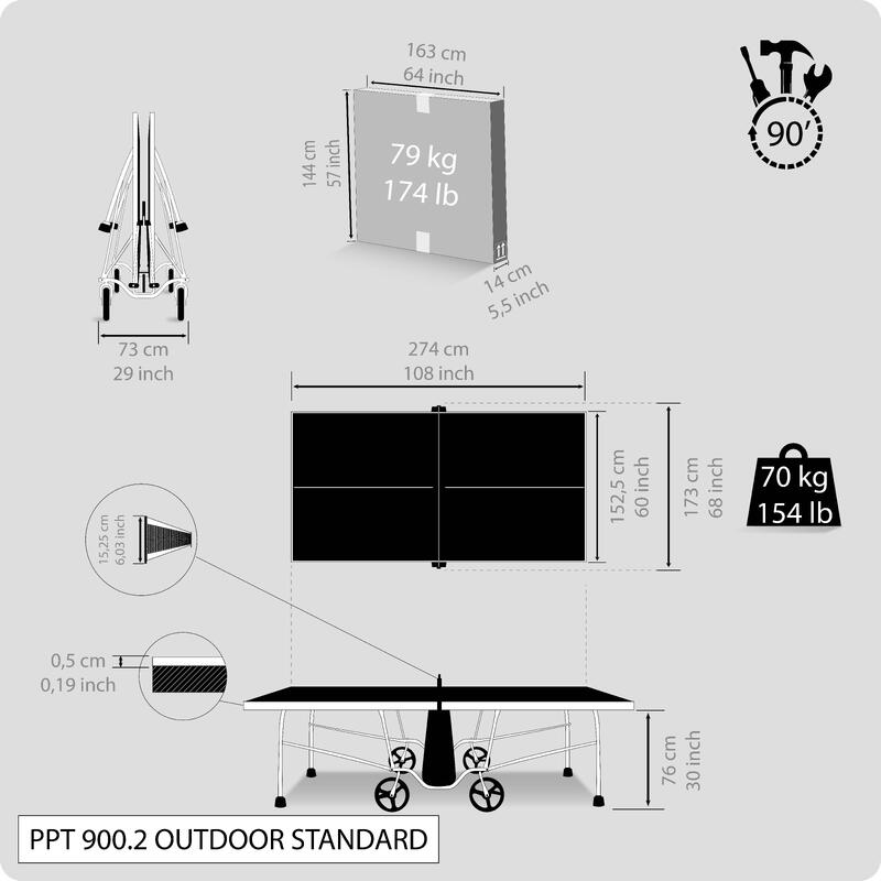Tischtennisplatte PPT 900.2 Outdoor grau 