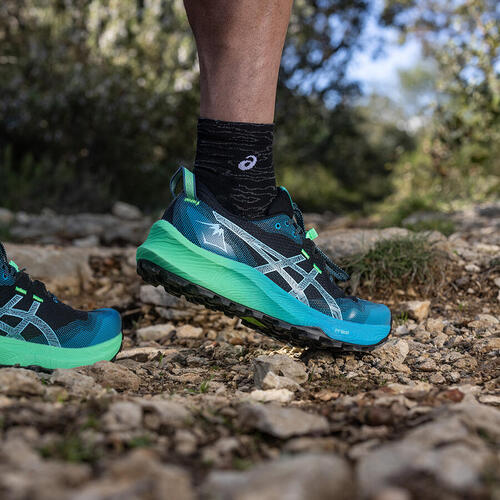 CHAUSSURES DE TRAIL RUNNING HOMME ASICS - GEL-TRABUCO 12 NOIR BLEU VERT