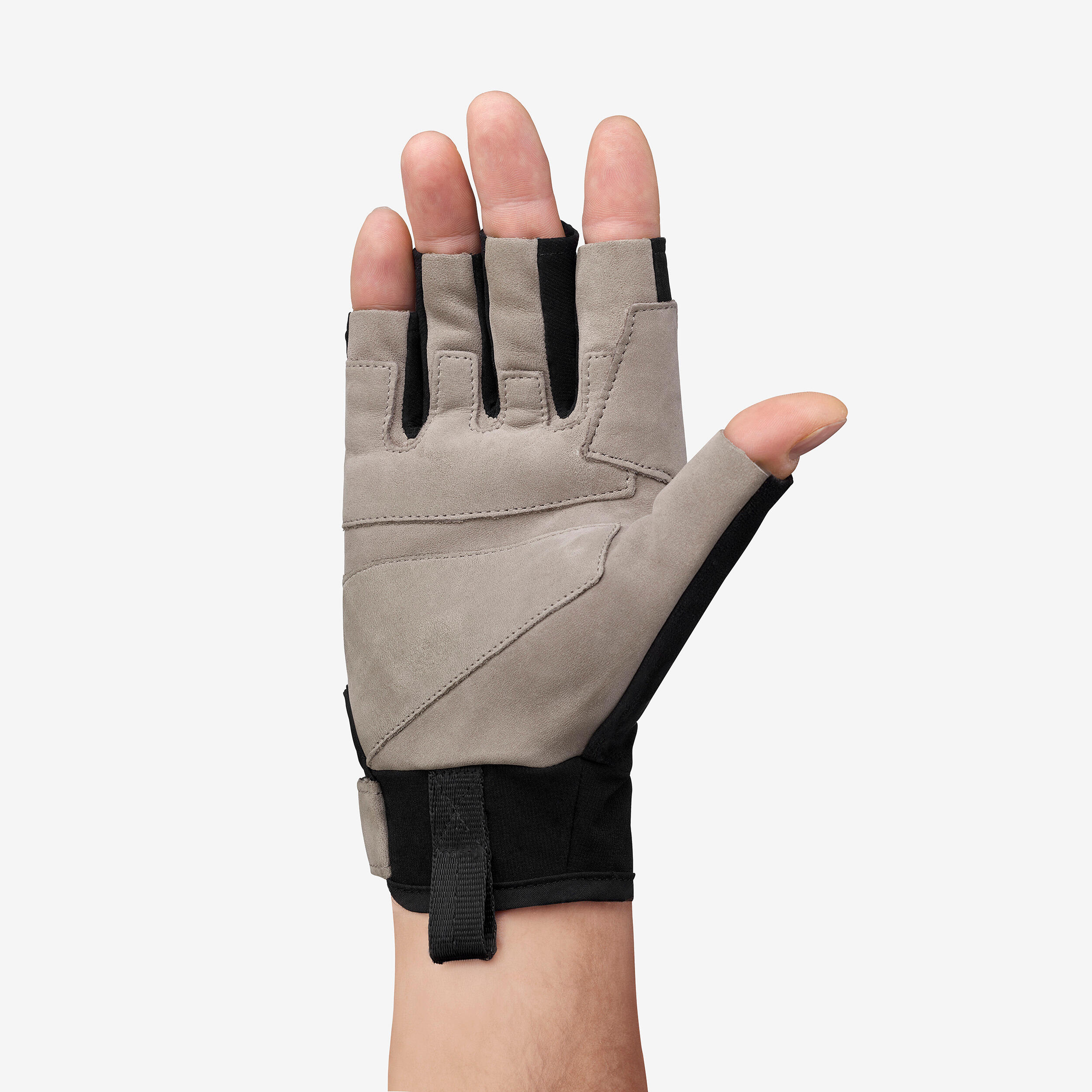 Via Ferrata fingerless gloves, black and beige