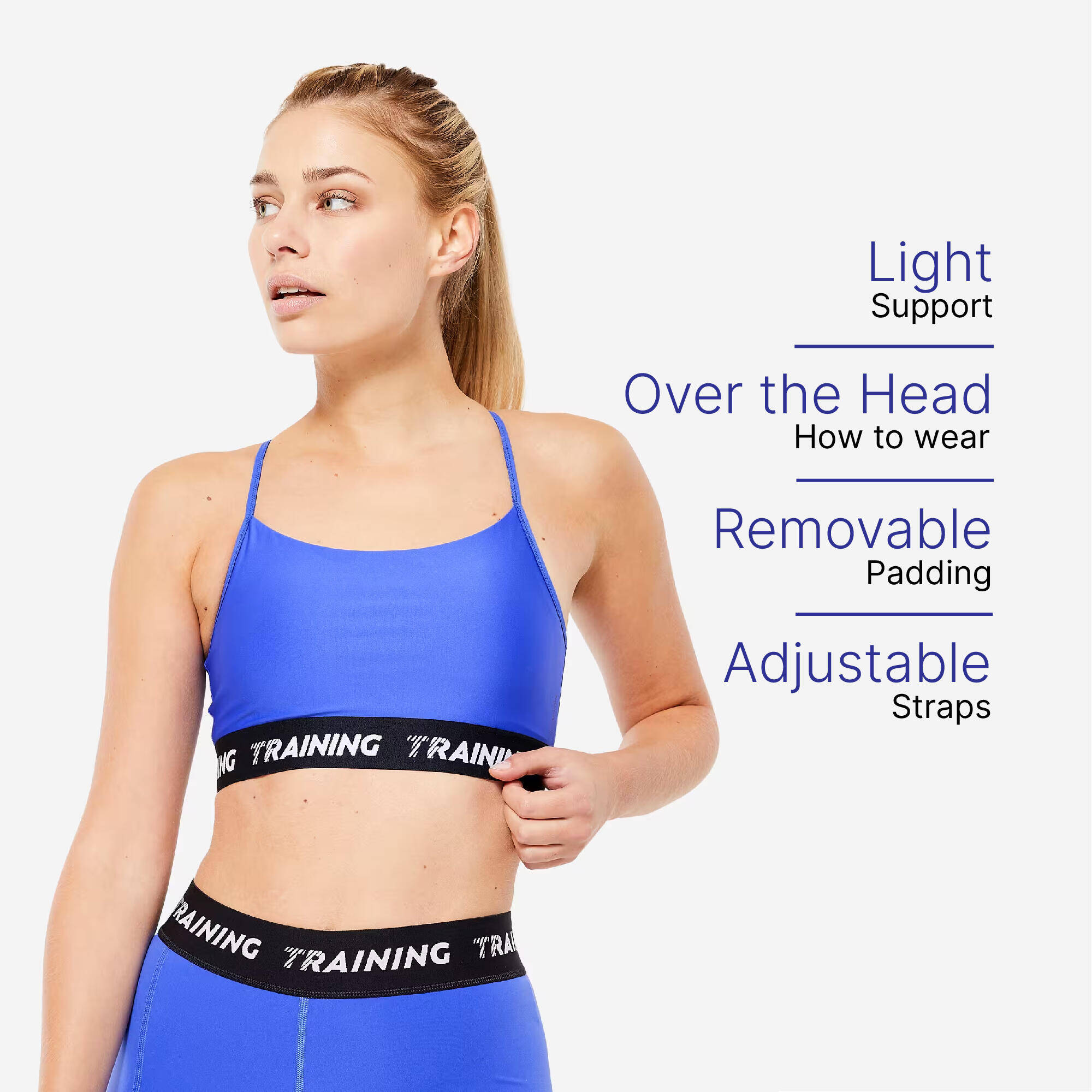 Women's Sports Bra with Thin Cross-Over Straps - Indigo Blue -  1