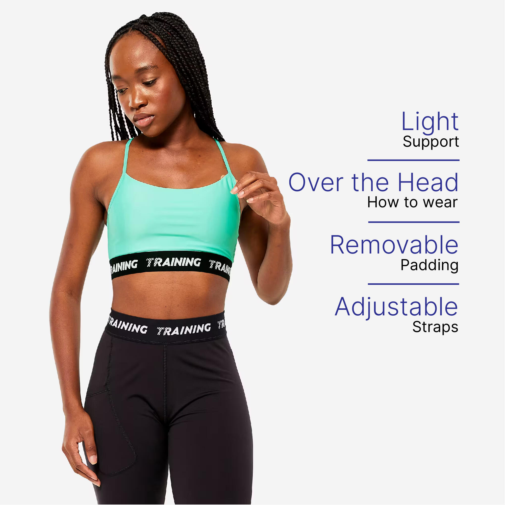 decathlon Women's Light Support Sports Bra with Thin Cross-Over Straps - Mint Green-picture-12