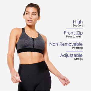 High Support Zip-Up Sports Bra with Cups, Adjustable Straps FBRA920 - Black/Grey