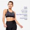 High Support Zip-Up Sports Bra with Cups, Adjustable Straps FBRA920 - Black/Grey