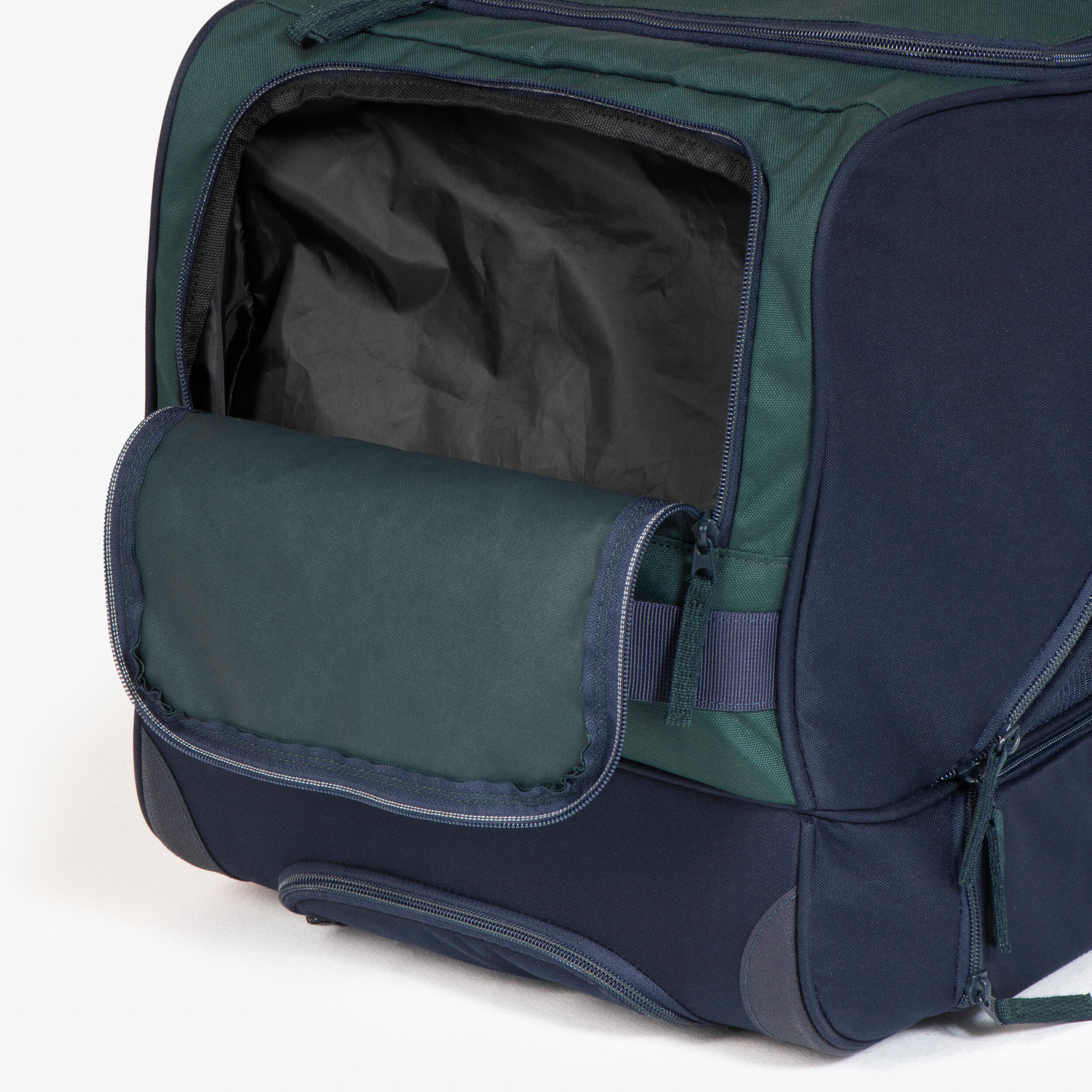 Tas op wieltjes voor ruitersportmateriaal trolley 80 l groen en blauw 4/8
