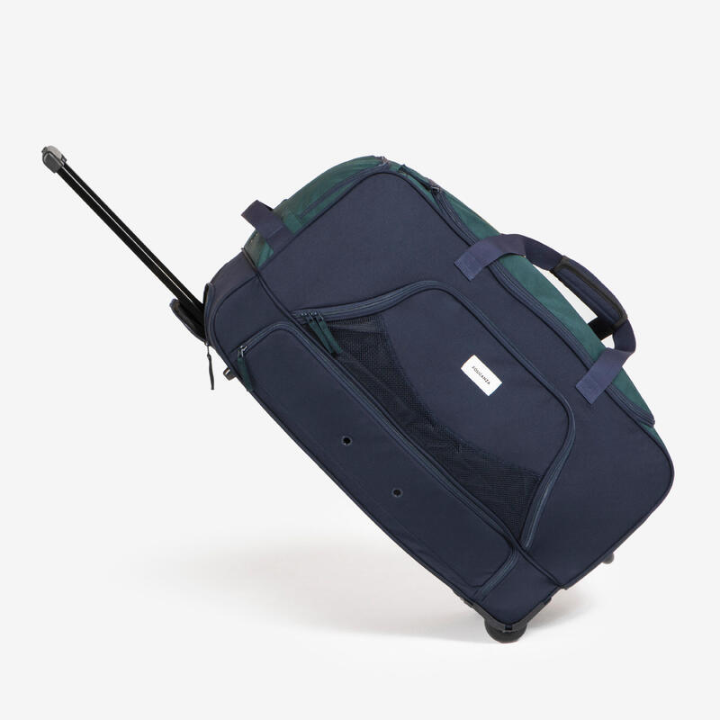 Sac de transport à roulettes équitation trolley 80 l - vert et bleu.