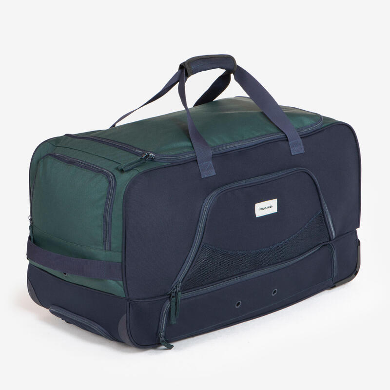 Sac de transport à roulettes équitation trolley 80 l - vert et bleu.