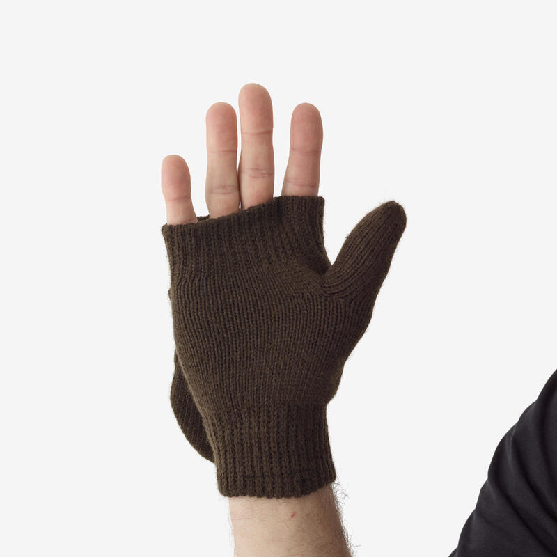 Guantes de Caza Mitónes Solognac 500 Adulto Marrón Punto