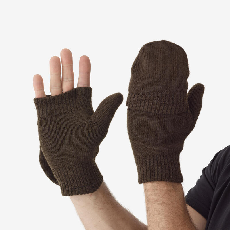 Guantes de Caza Mitónes Solognac 500 Adulto Marrón Punto