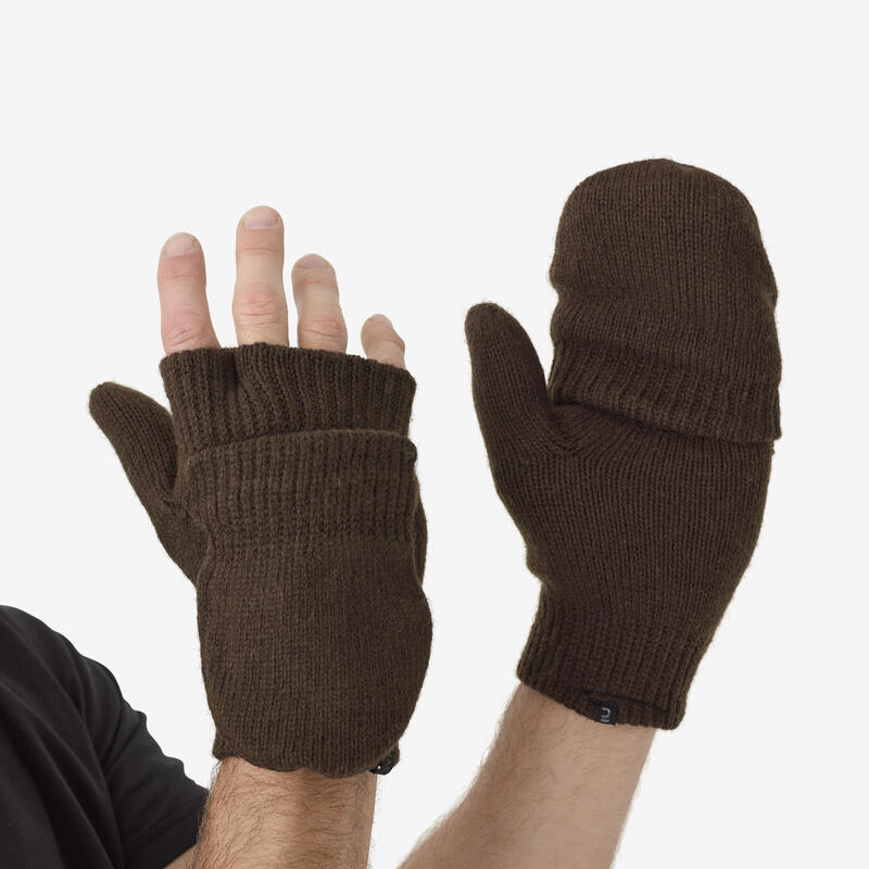 Guantes de Caza Mitónes Solognac 500 Adulto Marrón Punto