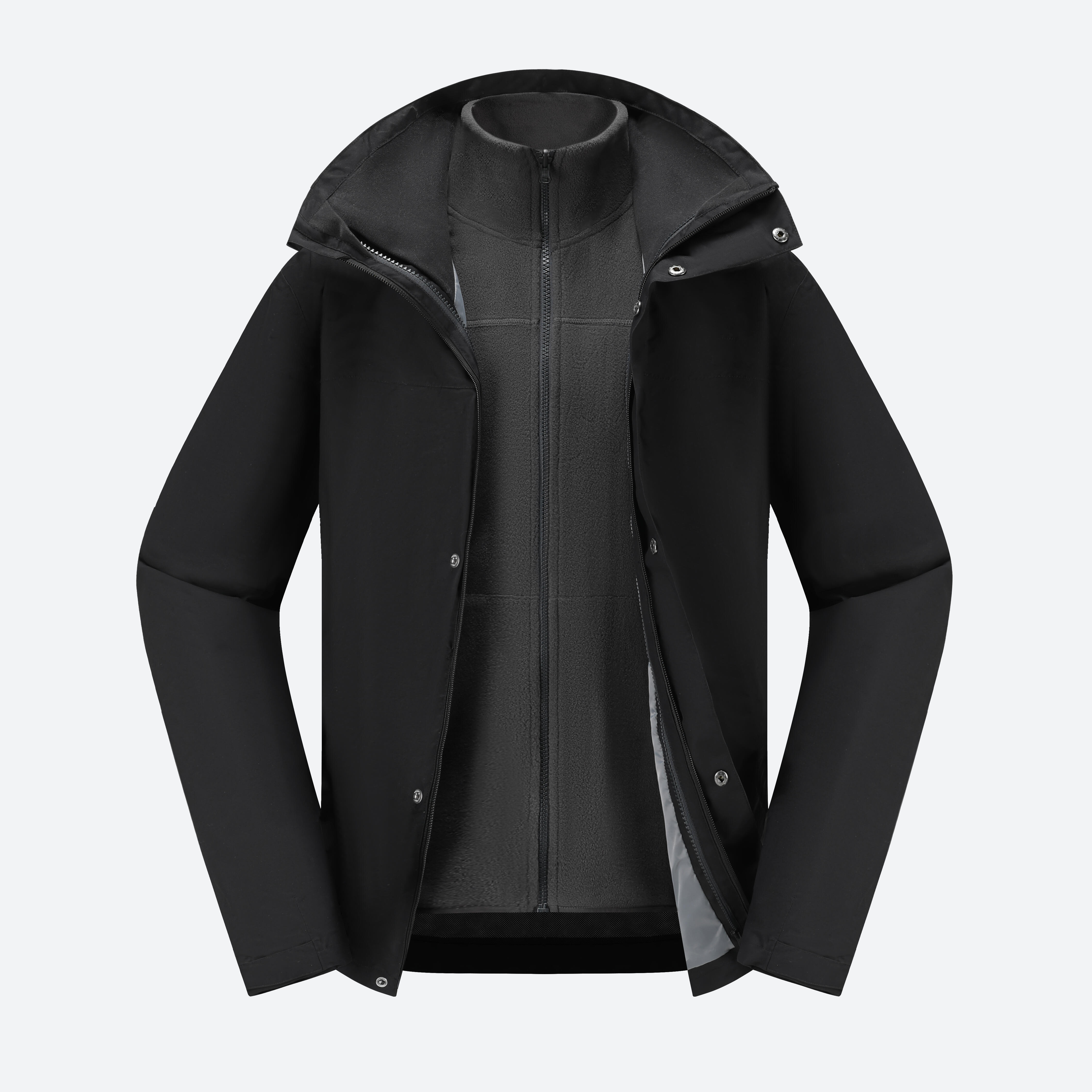 Men's Travel 3 in 1 Winter Jacket Fleece 100 0°C - Smoked Black