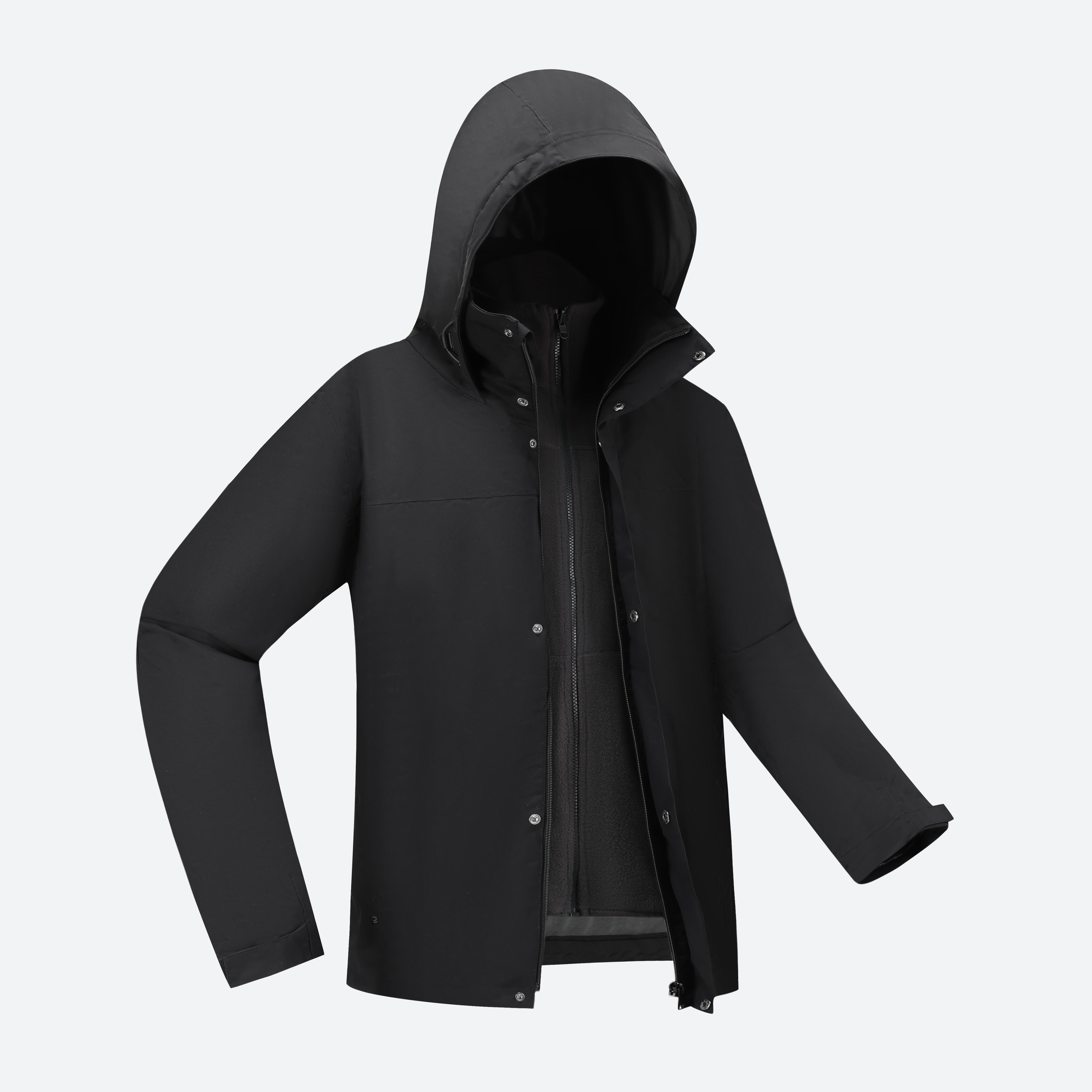 Men's Travel 3 in 1 Winter Jacket Fleece 100 0°C - Smoked Black