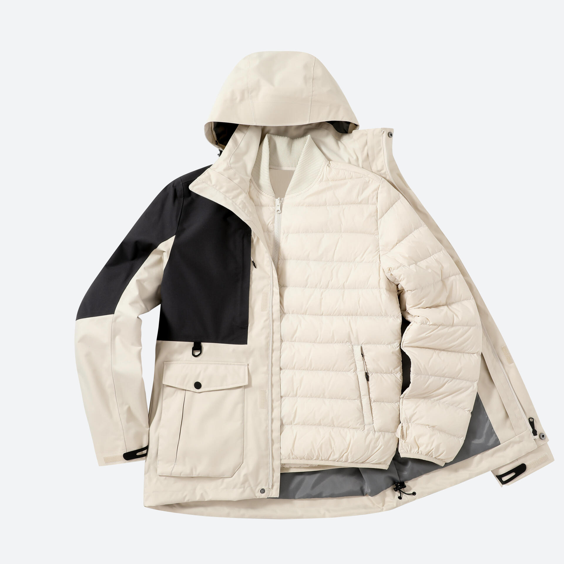 Men's Travel 3 in 1 Winter Down Jacket 500 -5°C - Beige/Black