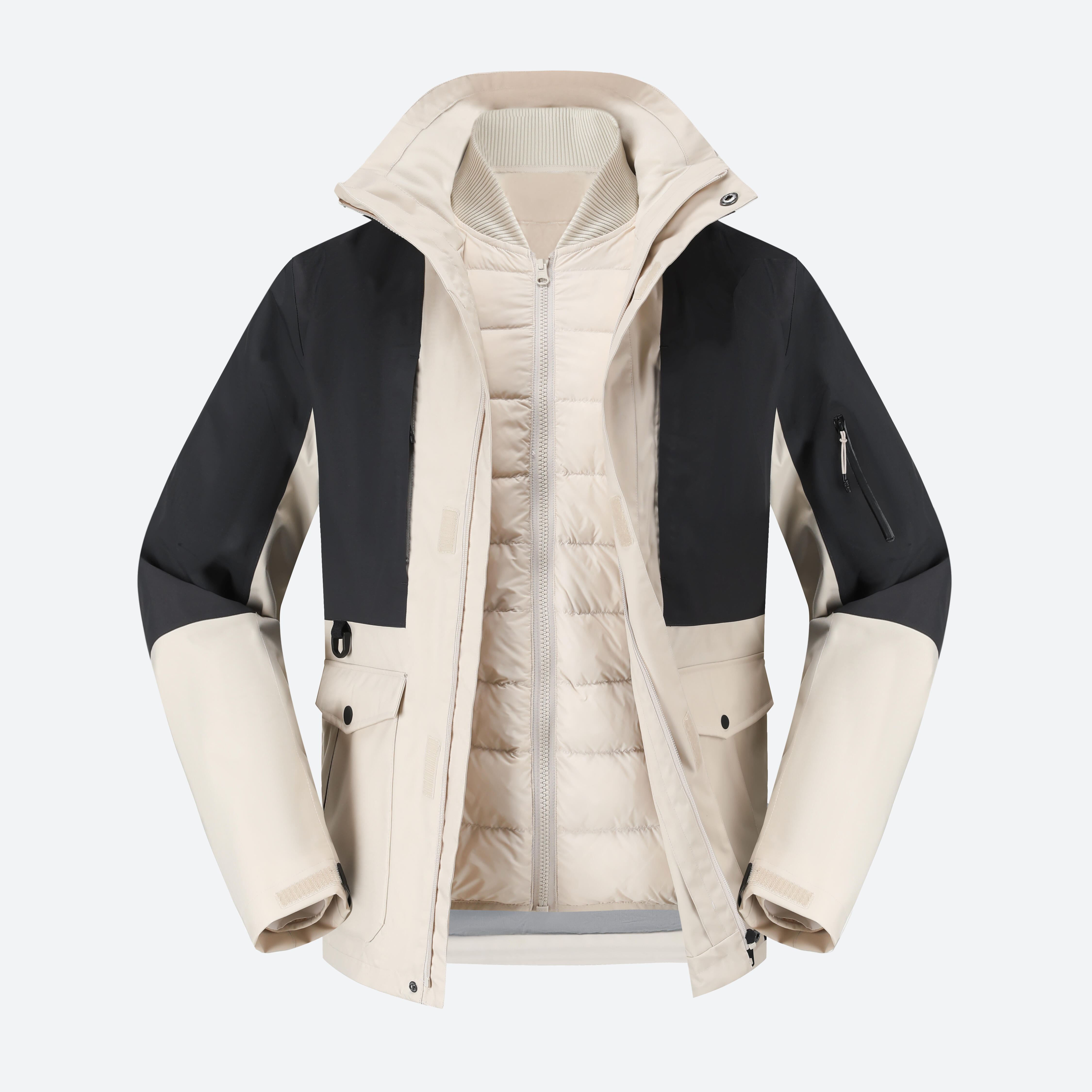 Men's Travel 3 in 1 Winter Down Jacket 500 -5°C - Beige/Black