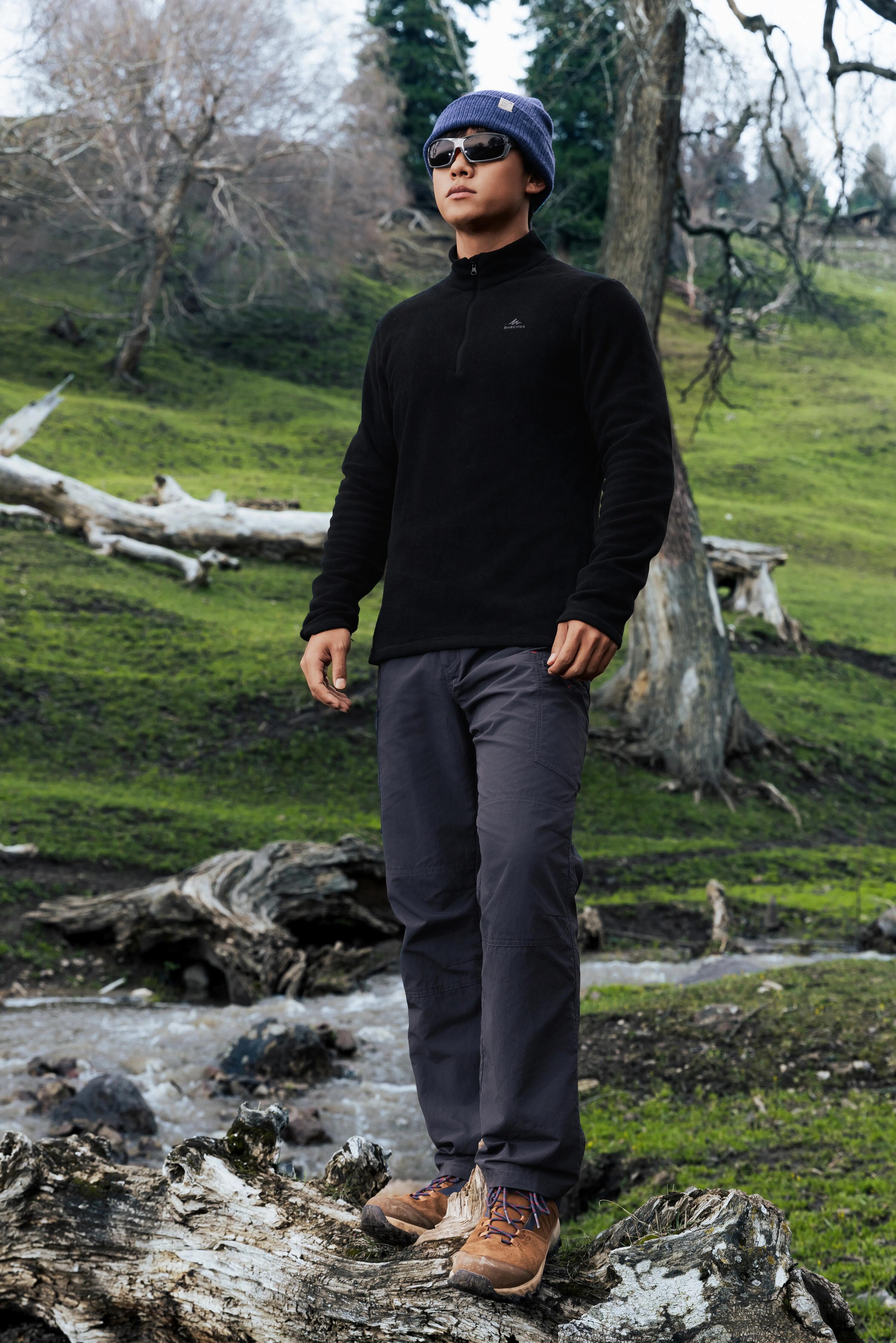 Men’s mountain hiking fleece jacket MH100 - Half Zip - Black 6/6