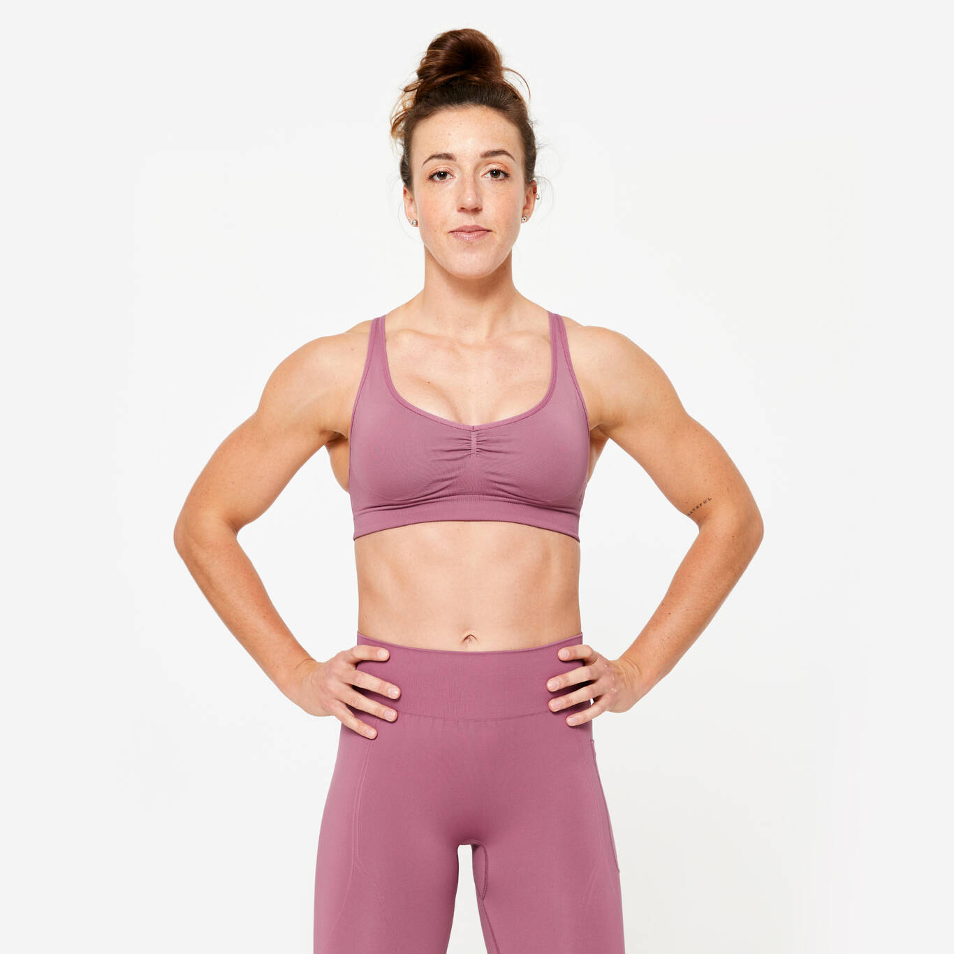 Women's Light Support Sports Bra with Cross-Over Straps - Plum