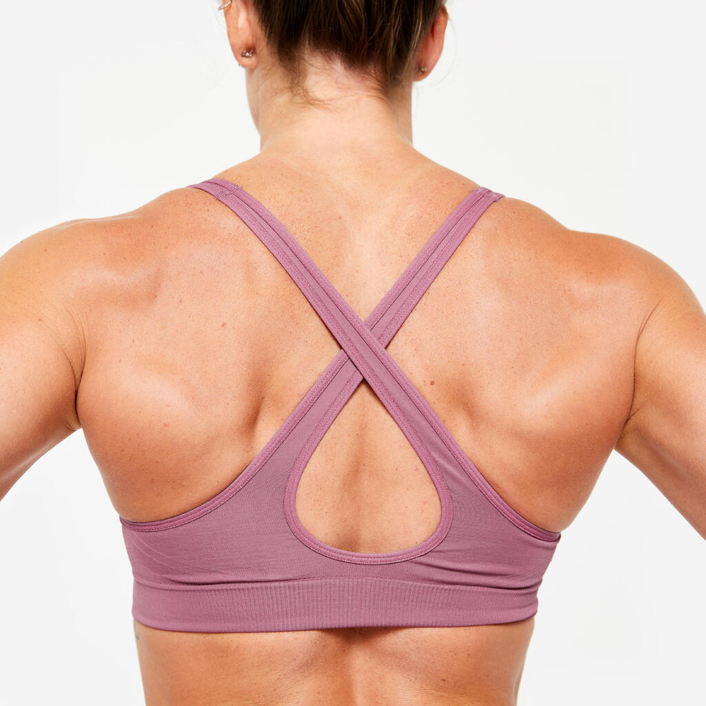 Women's Light Support Sports Bra with Crossover Straps - Khaki Green