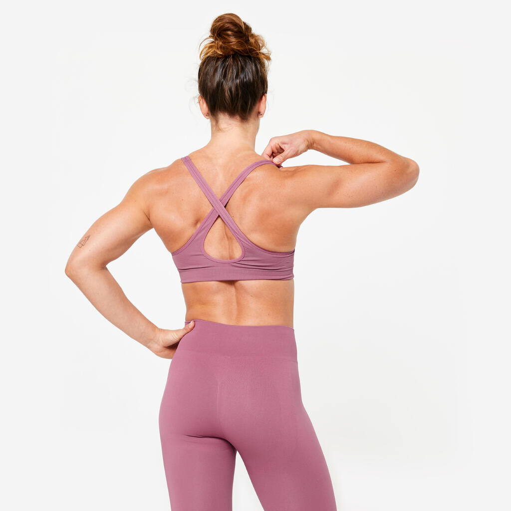 Women's Light Support Sports Bra with Crossover Straps - Khaki Green