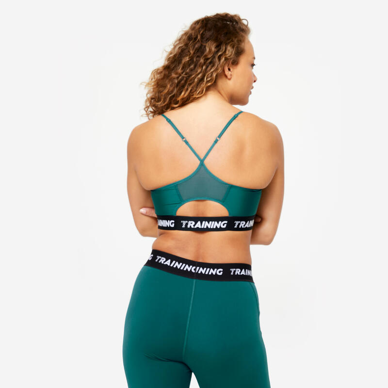 Brassière bretelles fines croisées maintien léger Femme, Turquoise