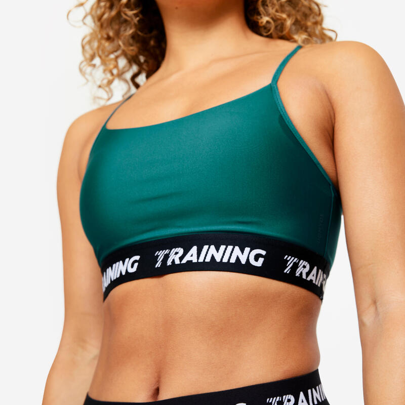Brassière bretelles fines croisées maintien léger Femme, Turquoise