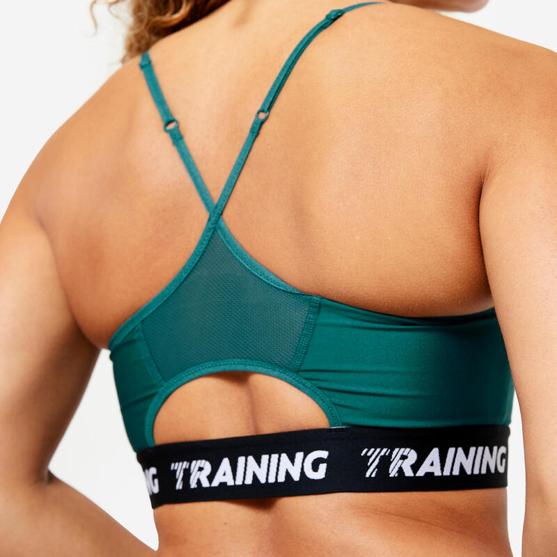 Brassière bretelles fines croisées maintien léger Femme, Turquoise