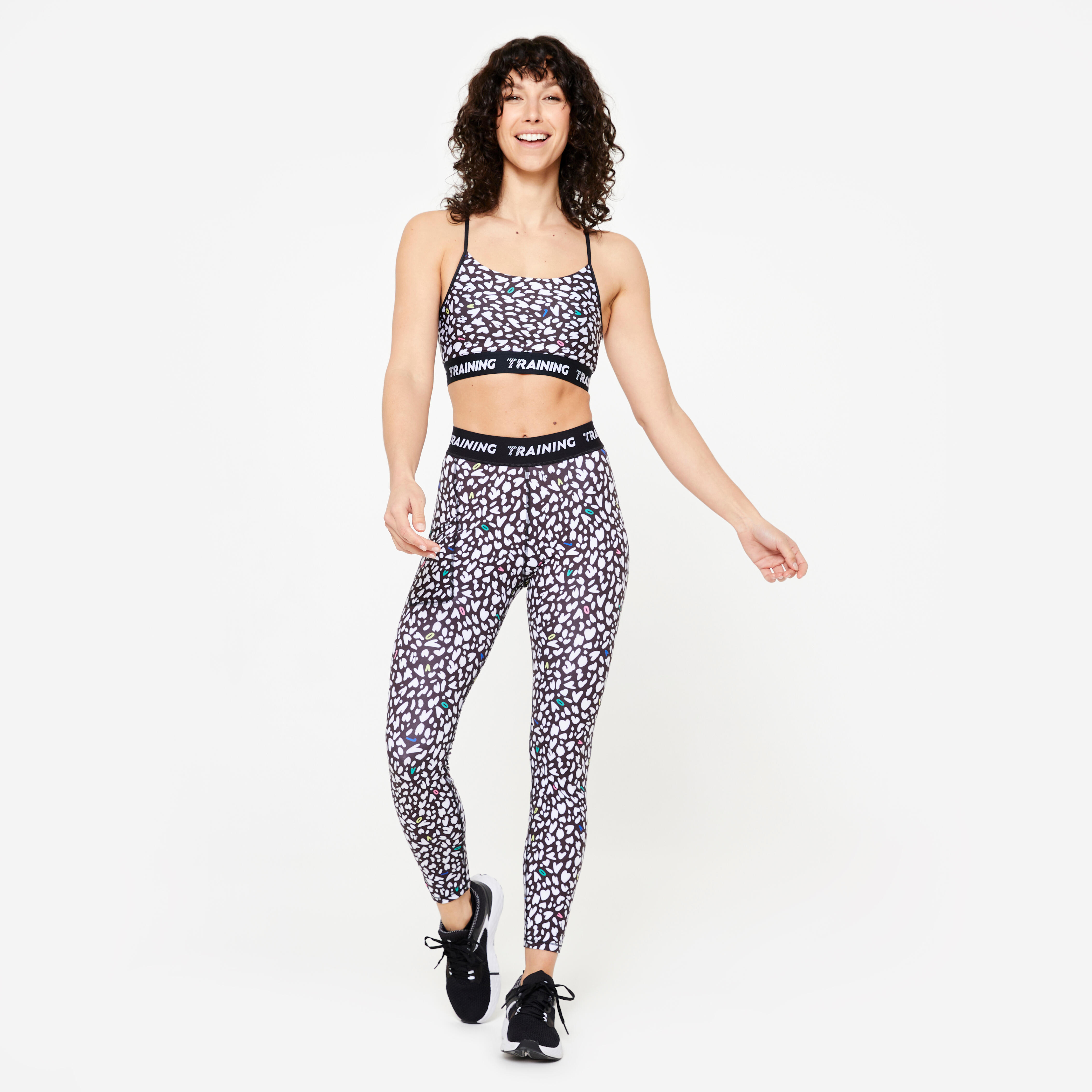 Women's Light Support Sports Bra with Thin Cross-Over Straps - Black & White