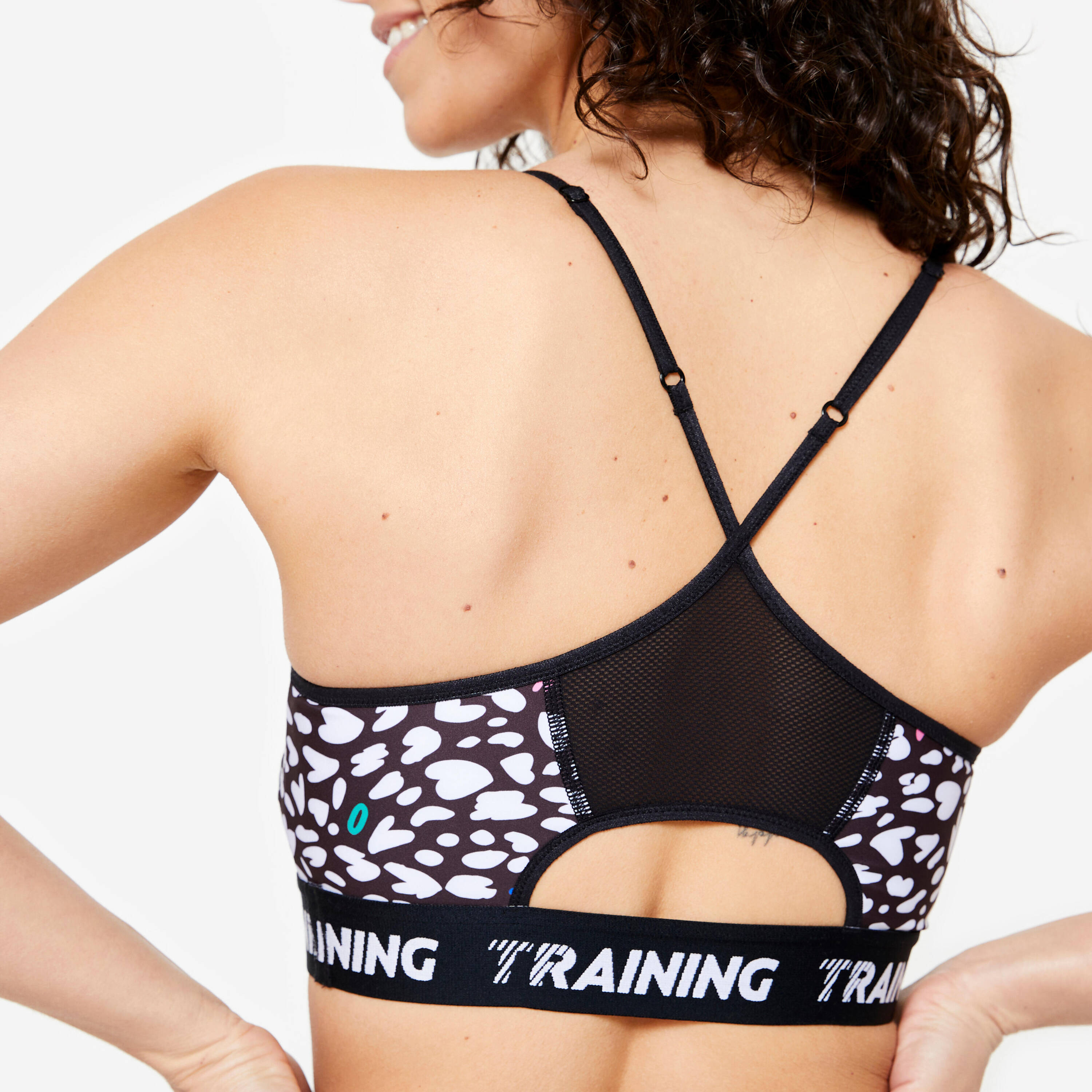 Women's Light Support Sports Bra with Thin Cross-Over Straps - Black & White -  4