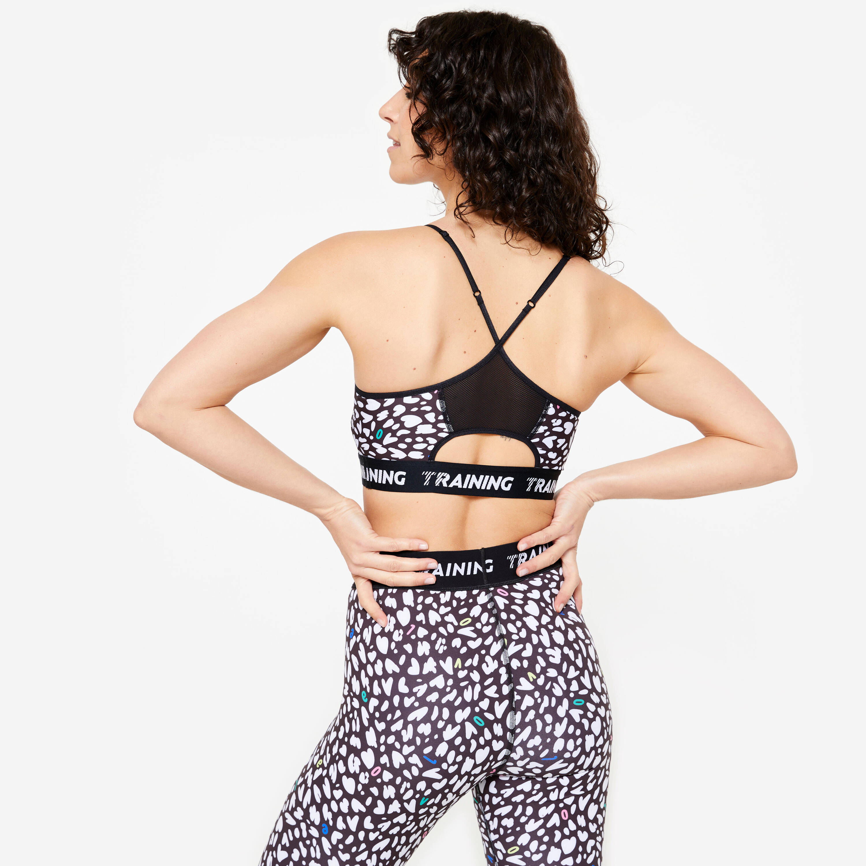 Women's Light Support Sports Bra with Thin Cross-Over Straps - Black & White -  5
