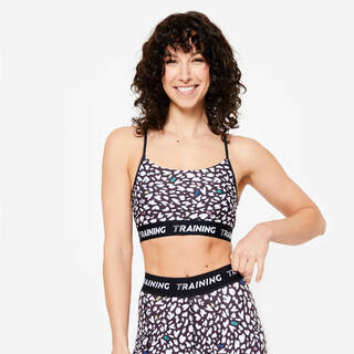 Women's Light Support Sports Bra with Thin Cross-Over Straps - Black & White