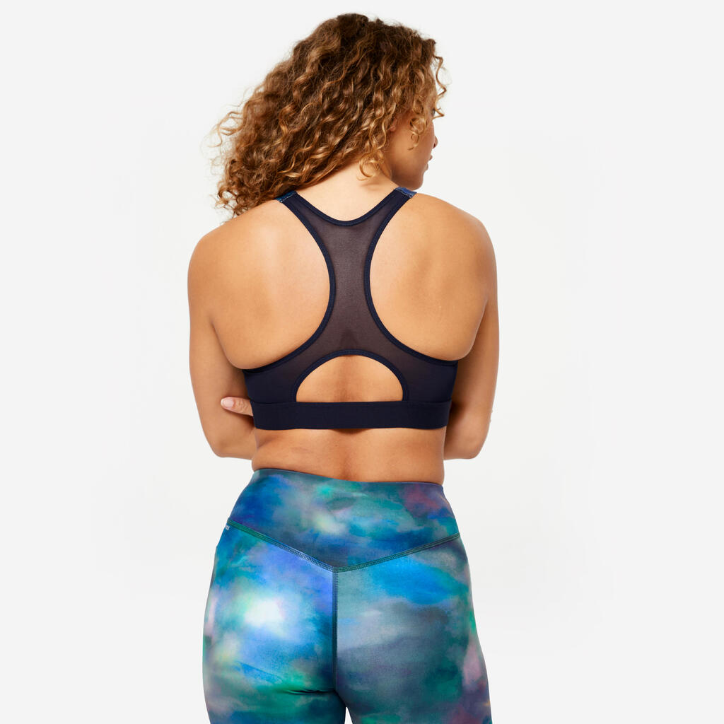 Women's Medium Support Racer Back Sports Bra with Cups - Multicolour