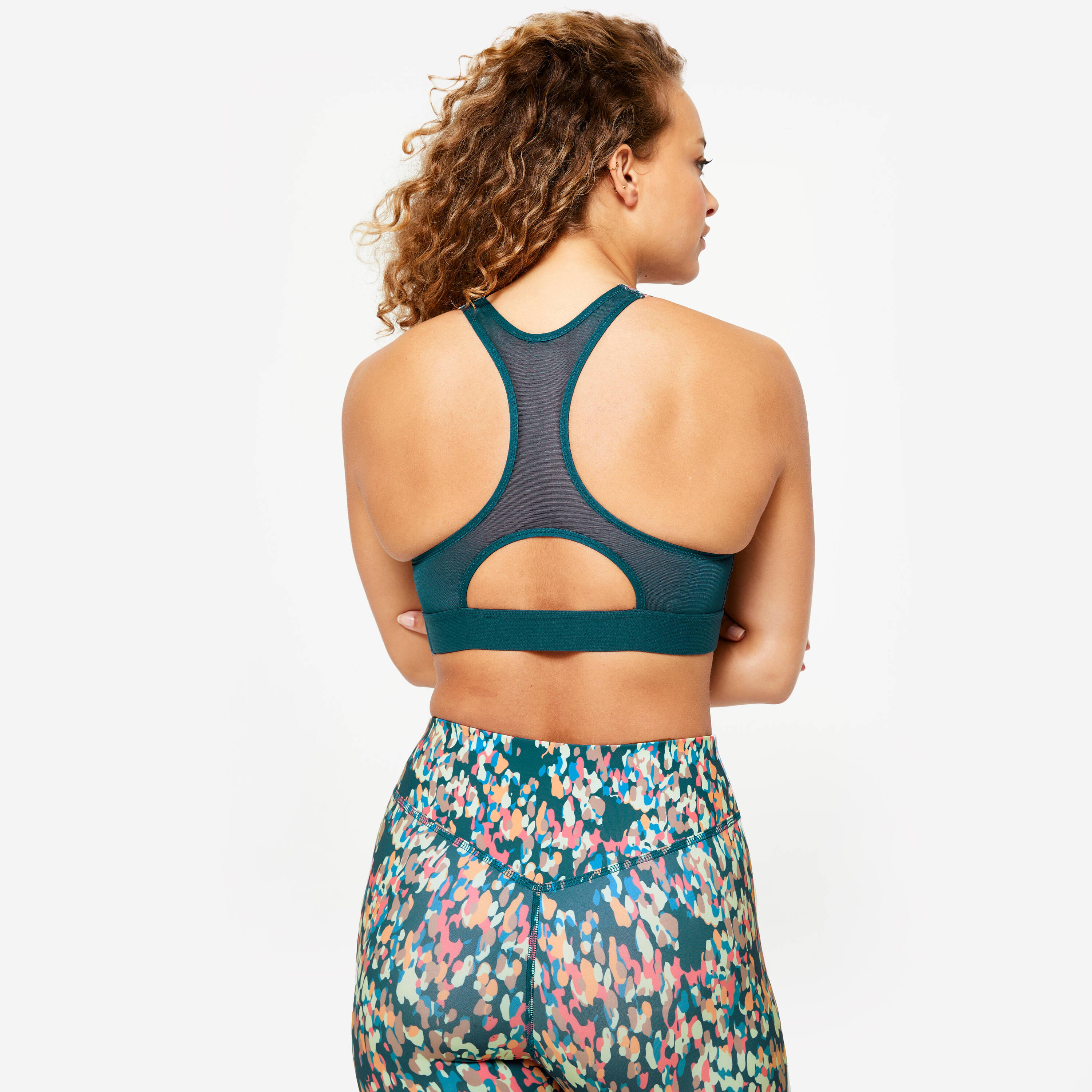 Women's Medium Support Racer Back Sports Bra with Cups - Multicolour Print -  4