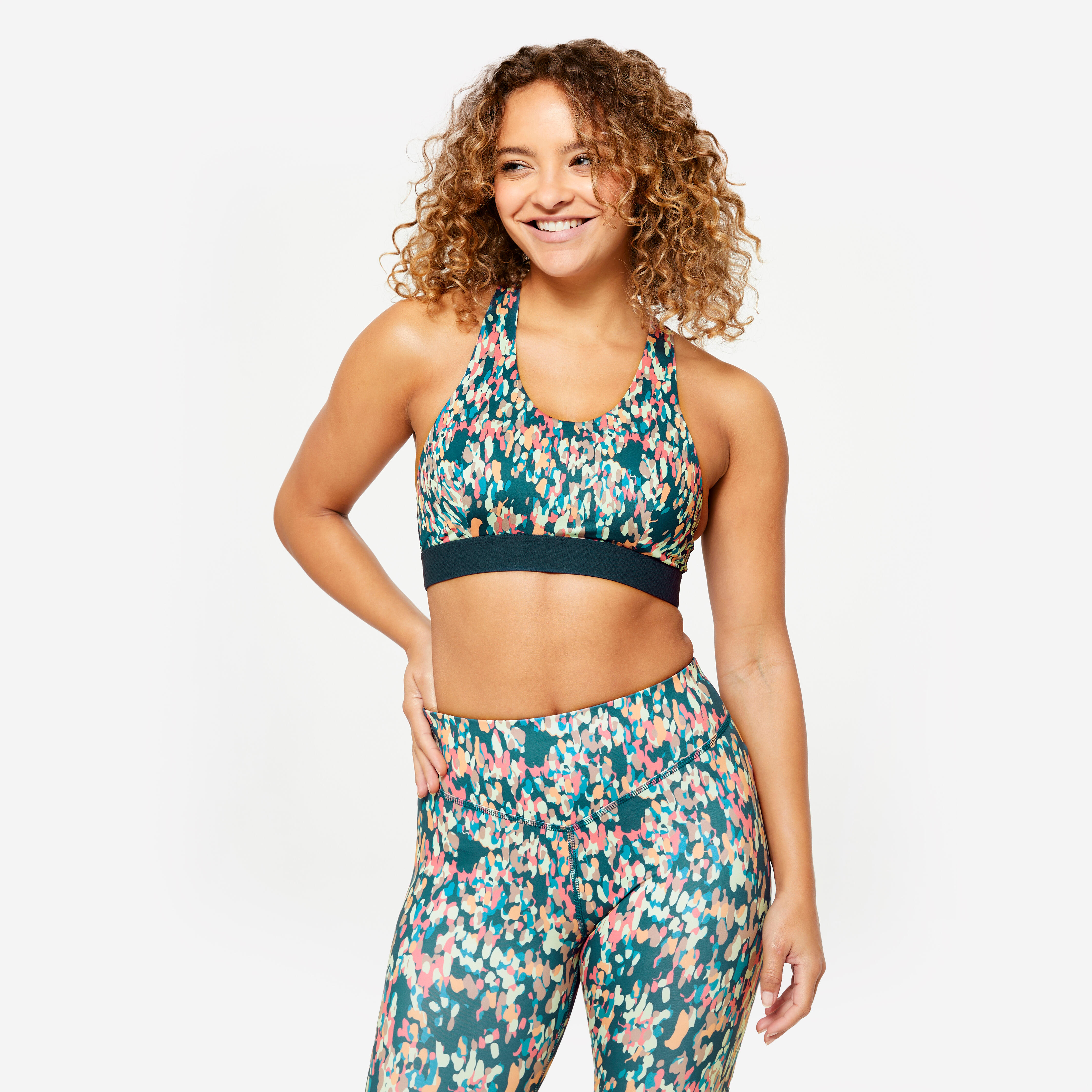 decathlon Women's Medium Support Racer Back Sports Bra with Cups - Multicolour Print-picture-27