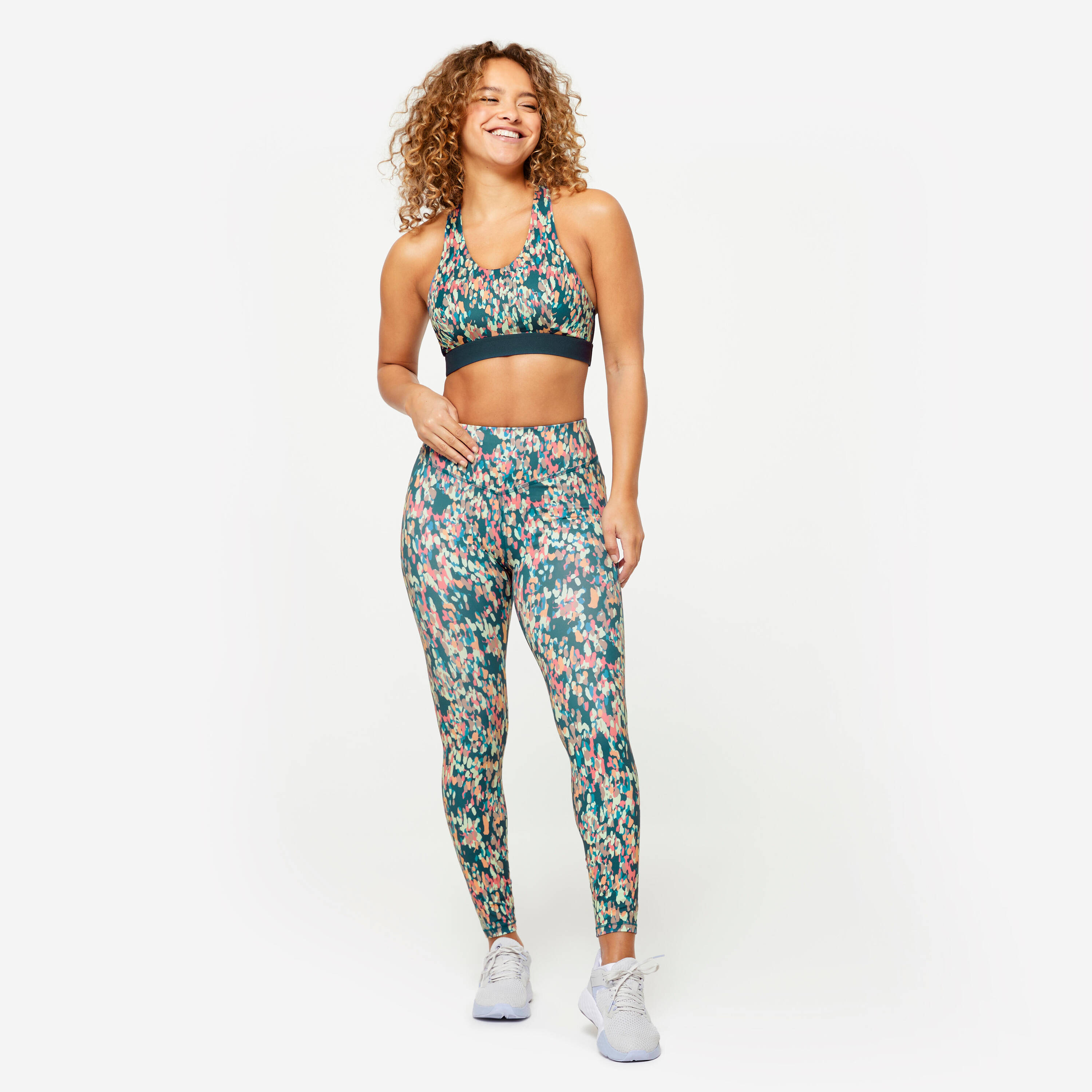 Women's Medium Support Racer Back Sports Bra with Cups - Multicolour Print -  2