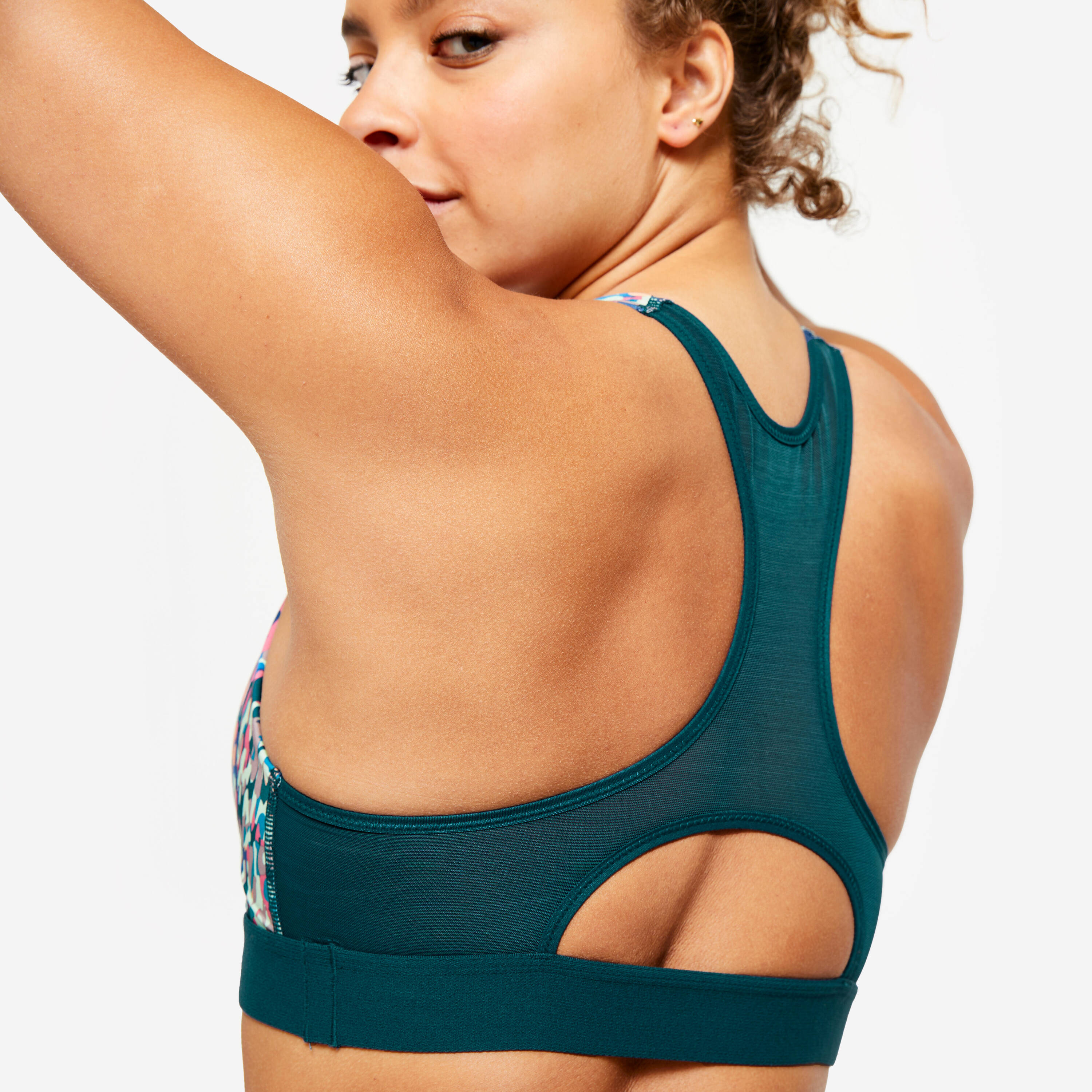Women's Medium Support Racer Back Sports Bra with Cups - Multicolour Print -  3