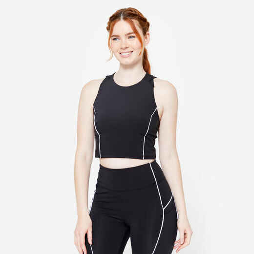 
      Women's Stretchy Cropped Tank Top with Piping - Printed Black
  