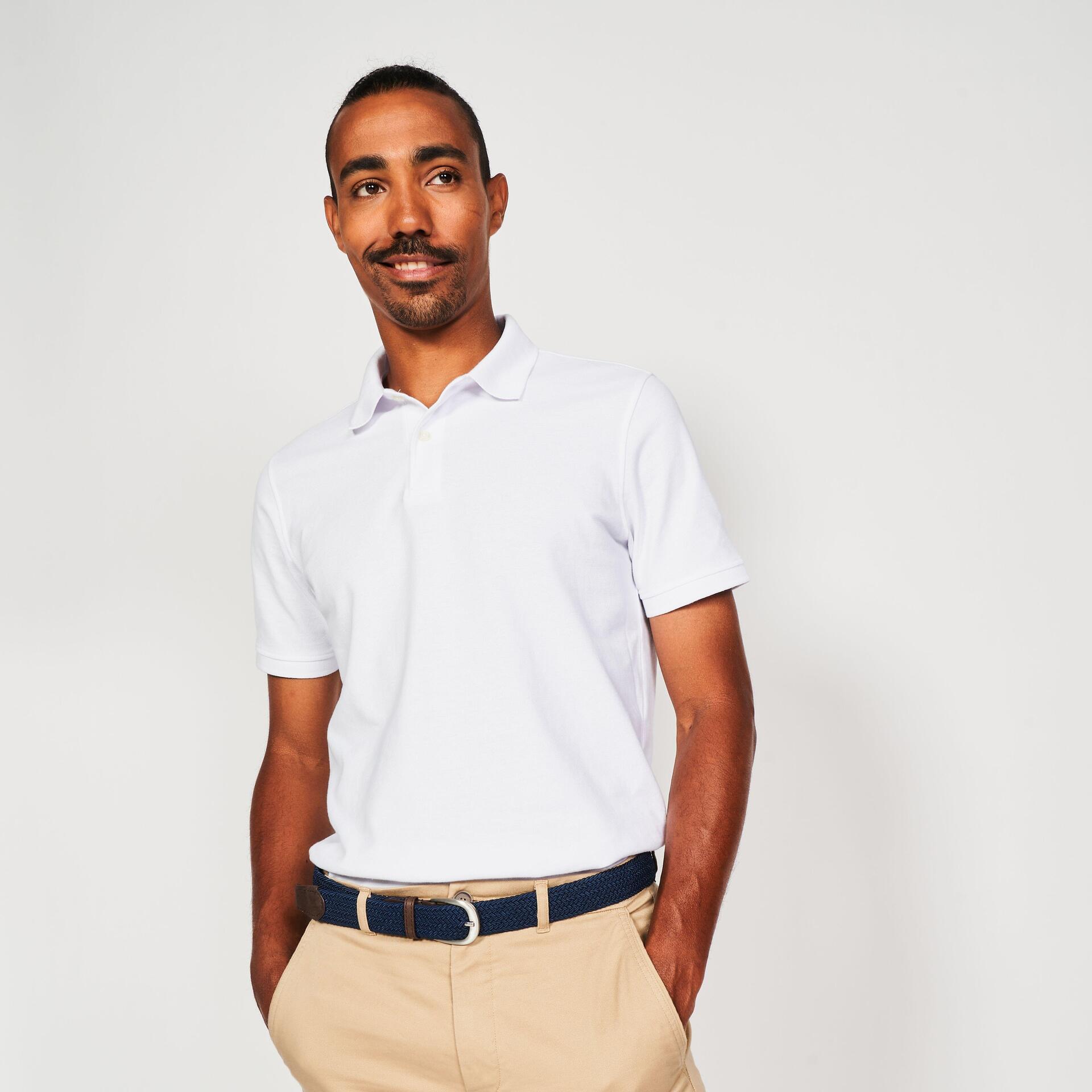 Men's golf cotton and polyester short-sleeved polo shirt MW500 white